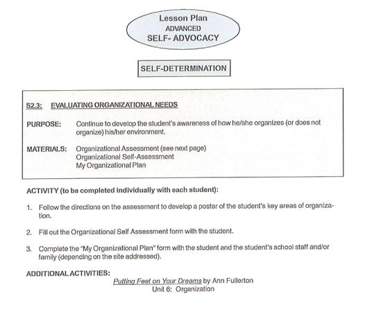 self advocasy lesson plan 